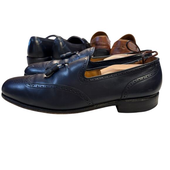 Allen Edmonds Men's 11 AA St. Moritz Navy Blue Tassel Wingtip Dress Shoe - Picture 3 of 6